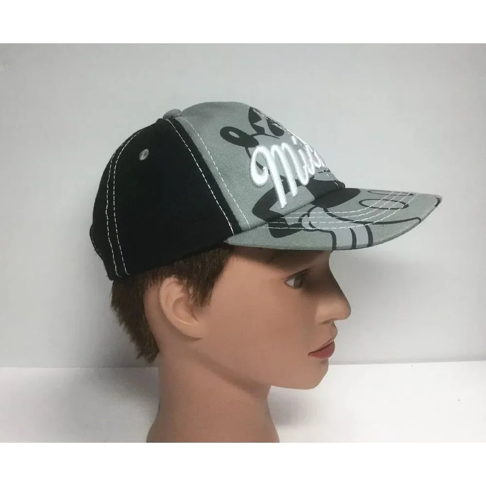 Disney Mickey Mouse SpellOut snapback‎ hat Black Gray Graphic Embroidered Cap